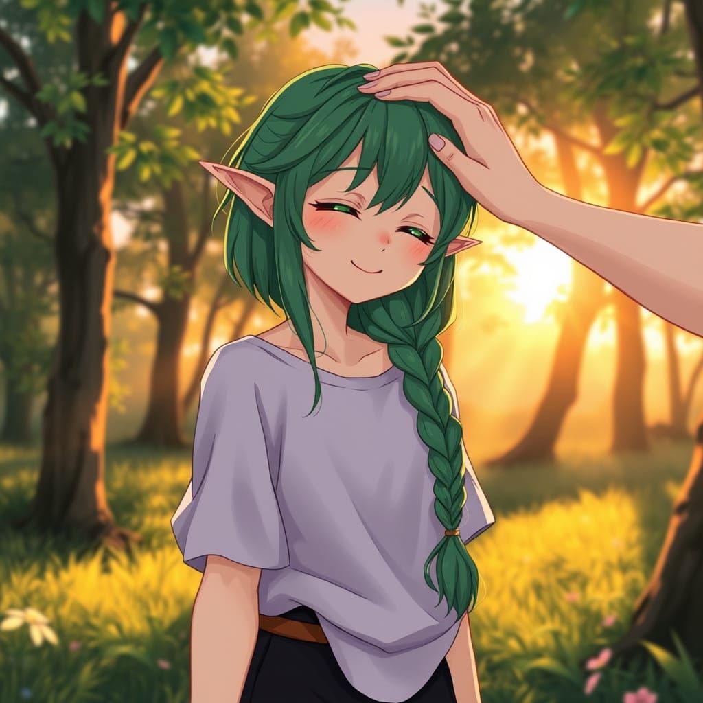 Elven Mage in Woodland Glade at Sunset