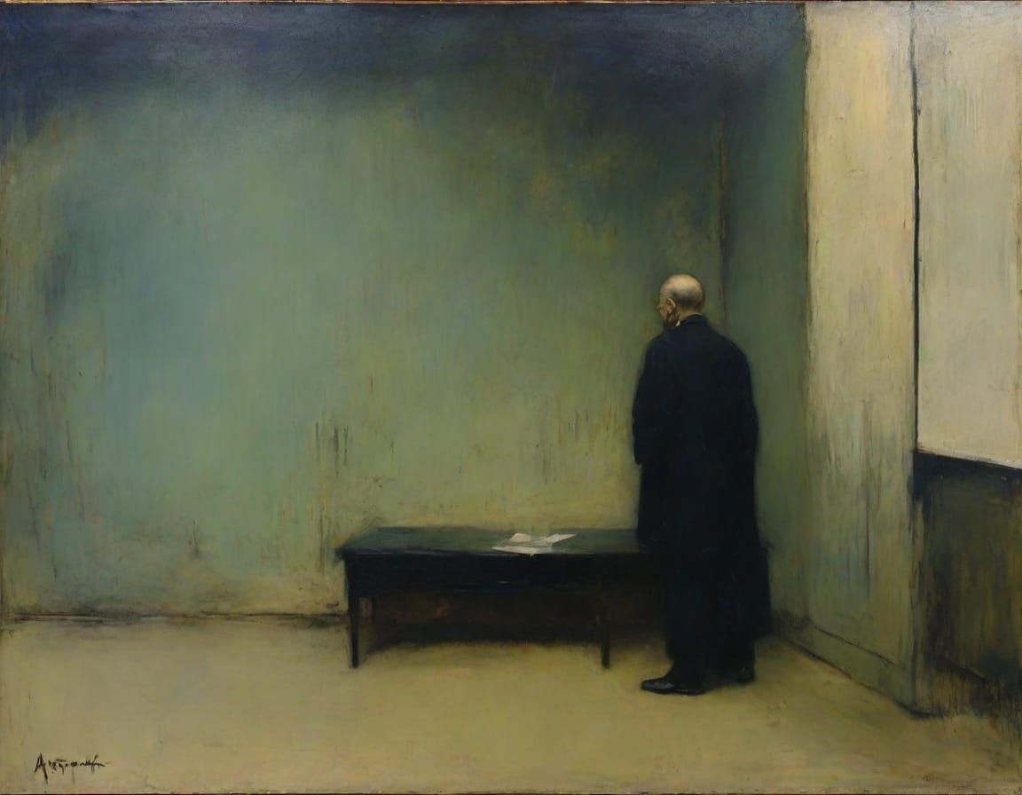 Emotional Expressionist Oil Painting of a Resigned Figure