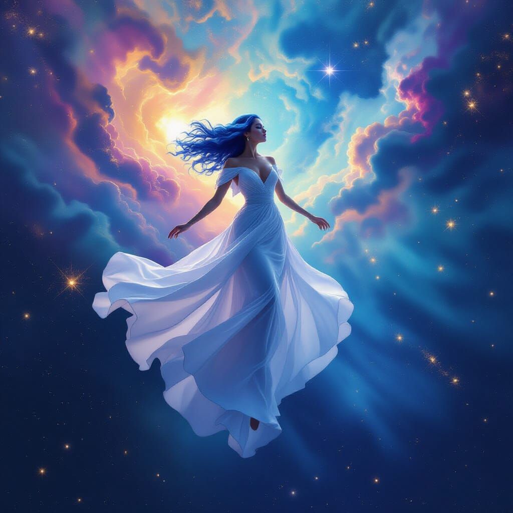 Celestial Woman in Cosmic Landscape