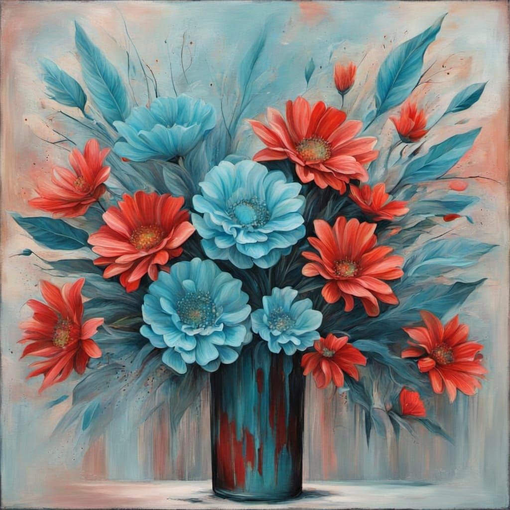 Abstract Surrealism Painting of Bondi Blue Bouquet