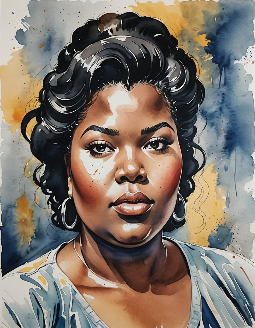 Pop Art Watercolor of Plus-Size Black Woman