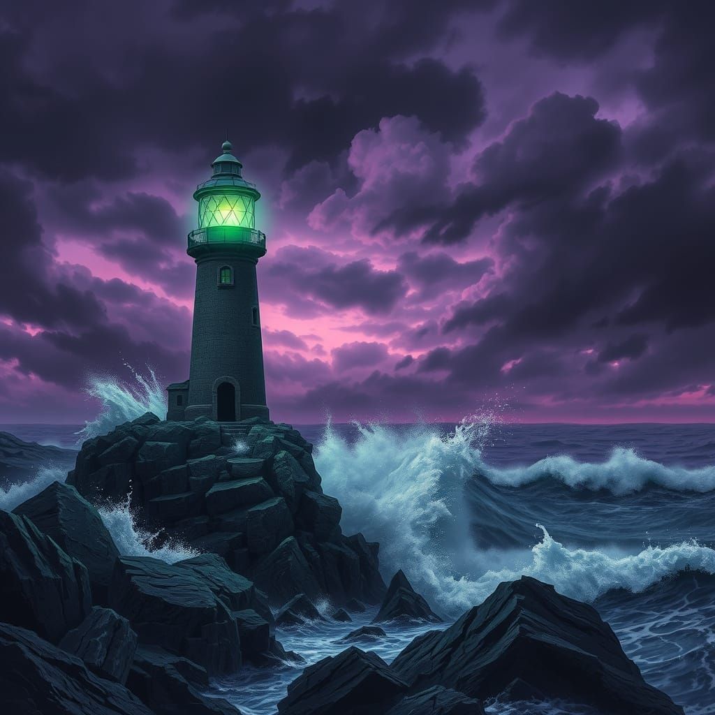Gothic Horror Lighthouse in Stormy Sky