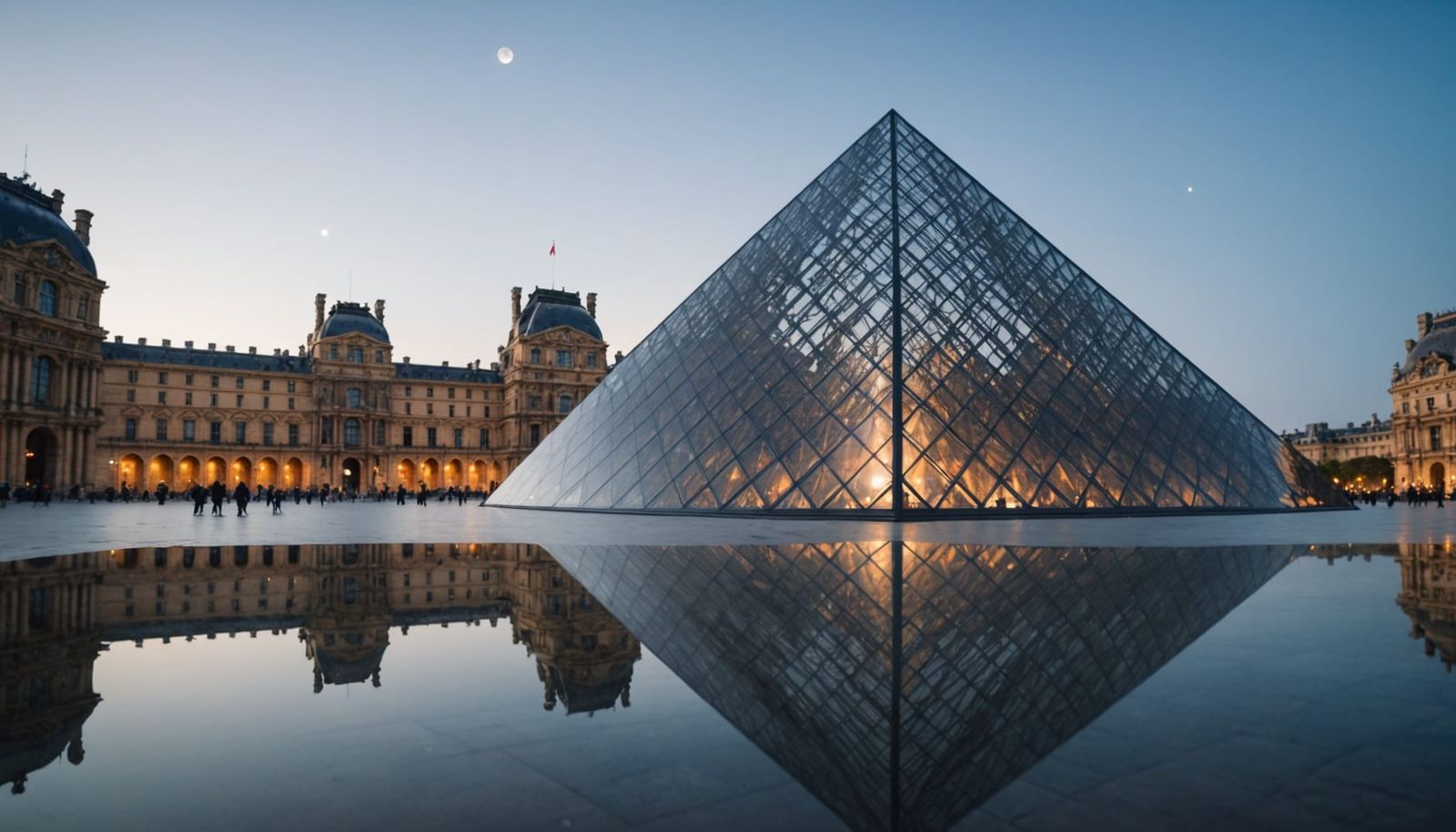 Moon Reflects in Louvre Pyramid: Professional Photography