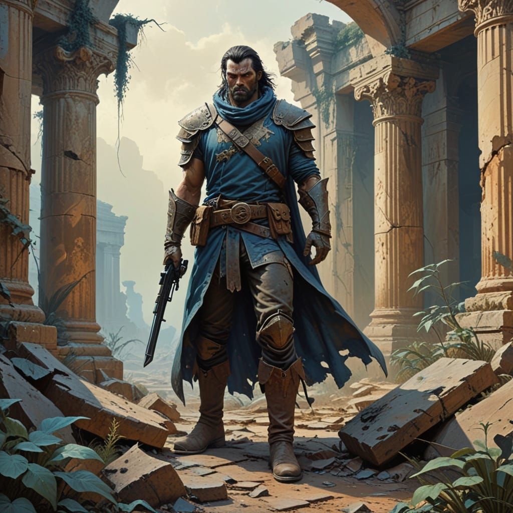 Gunslinger in Ancient Ruins: Gritty Fantasy Art