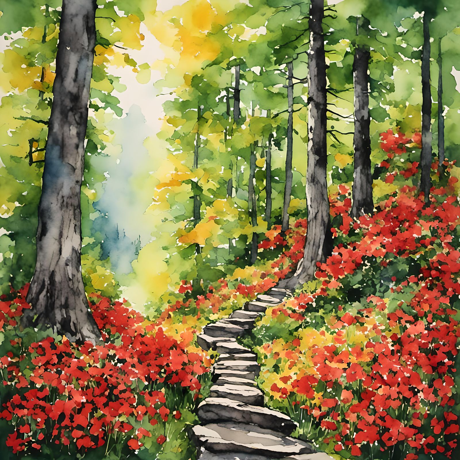 Traveler, flowers, forest trail <lora:Autumn Winter:1.0>