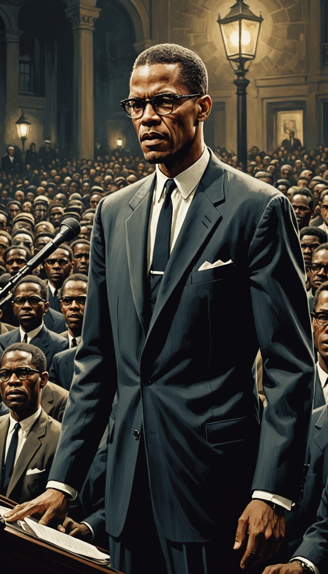 Malcolm X Addresses Crowd in Fashionable Suit