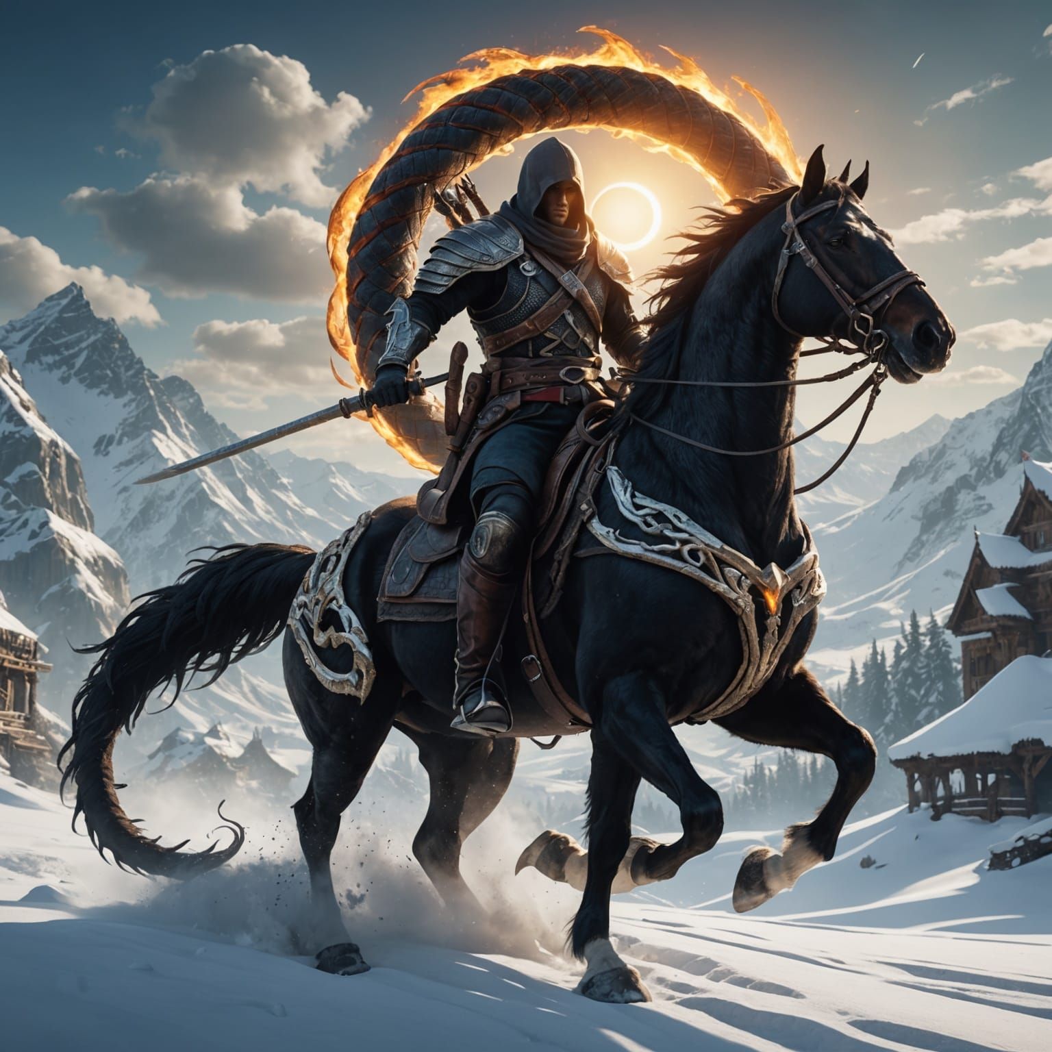 Assassin on Sun Horse Fighting Ice Snake
