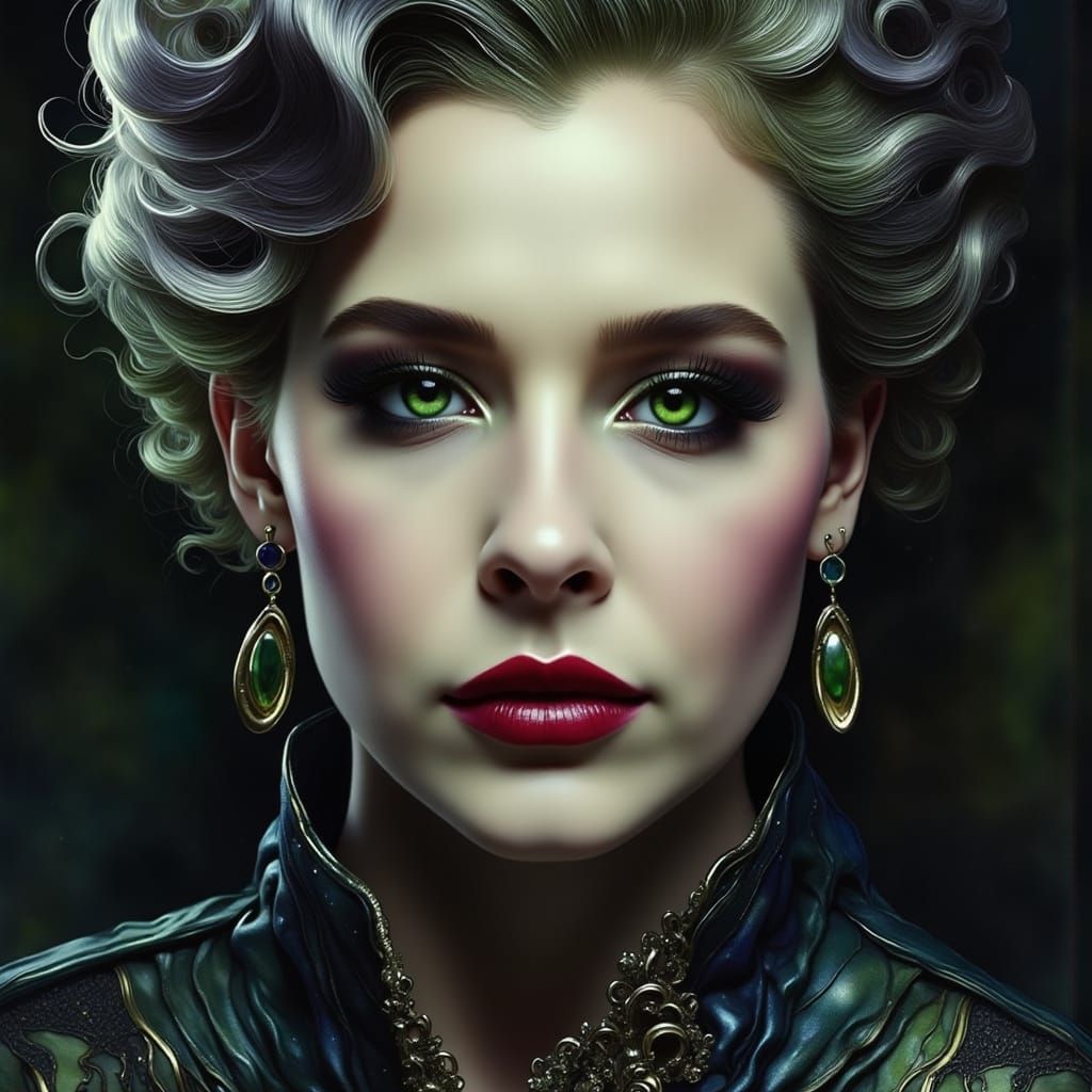 Gothic Woman with Silver Streak in Dramatic Painting