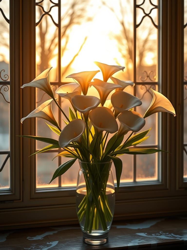 Ethereal Art Deco Floral Masterpiece in Golden Light