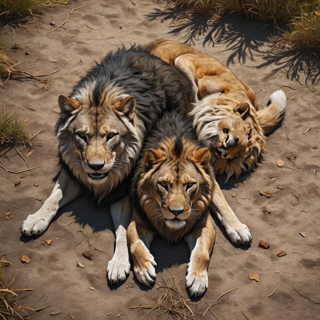 Wolf-Lion Hybrid Lounging in the Sun