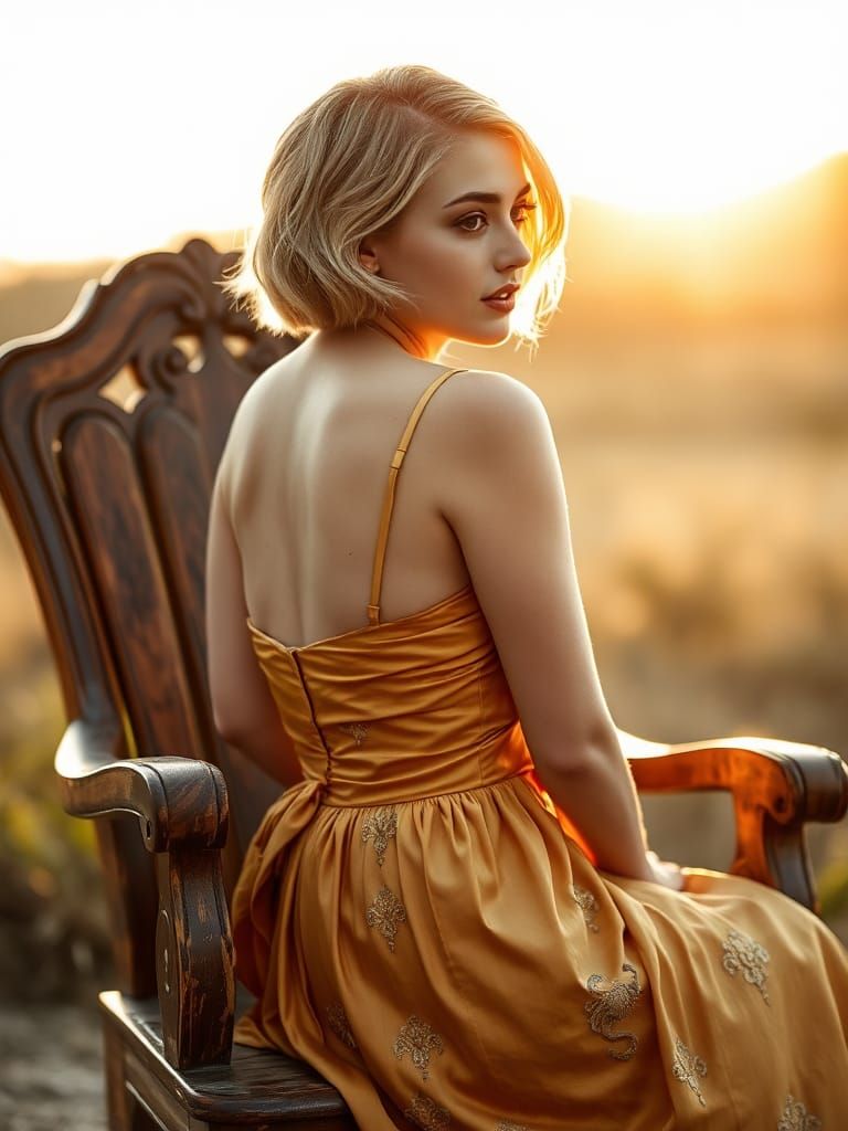 Elegant Woman in Gold Gown: A Fashion Portrait