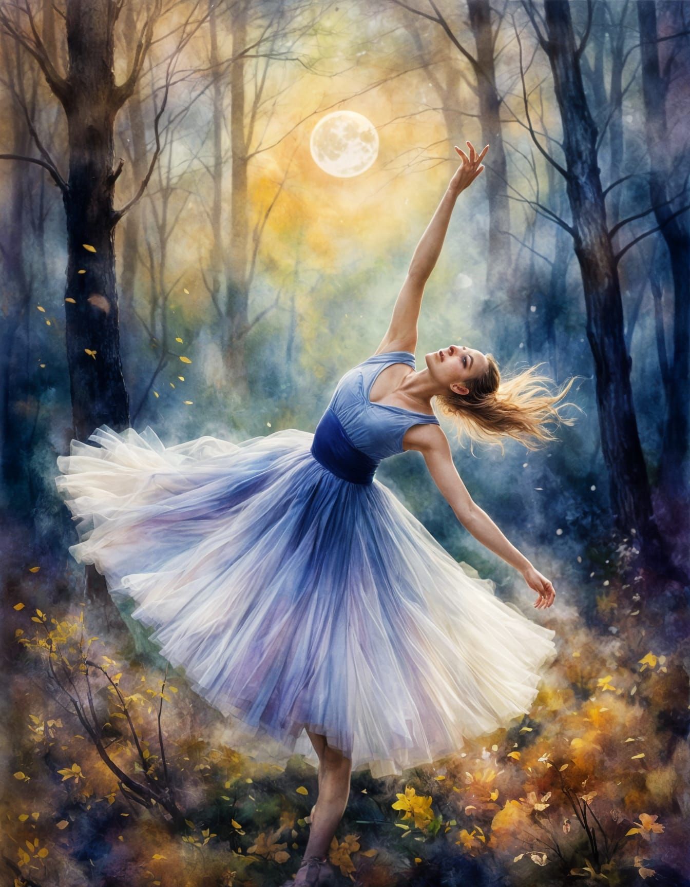 Moonlit Dancer in Forest
