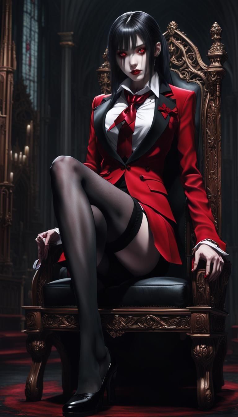 Gothic Vampire Girl with Red Eyes and Blazer