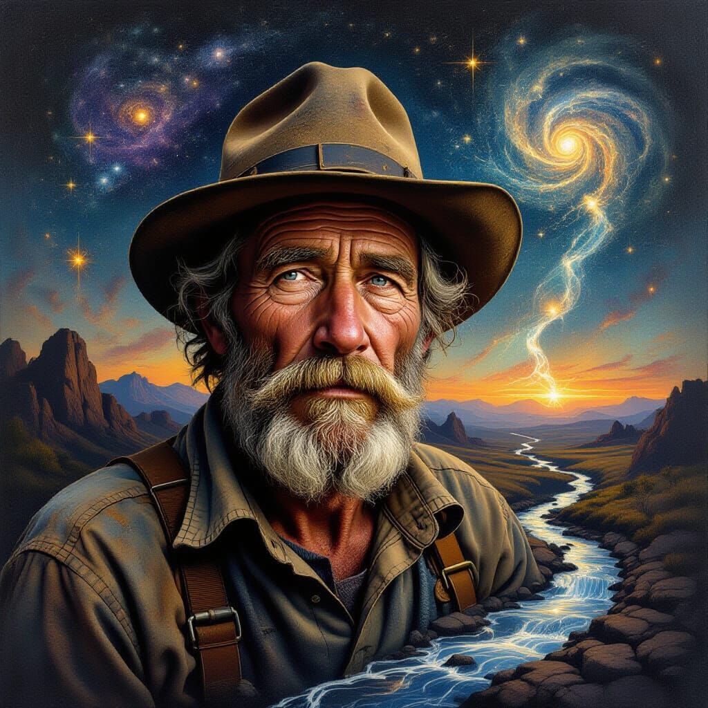 Miner's Stardust Portrait in Surrealist Style