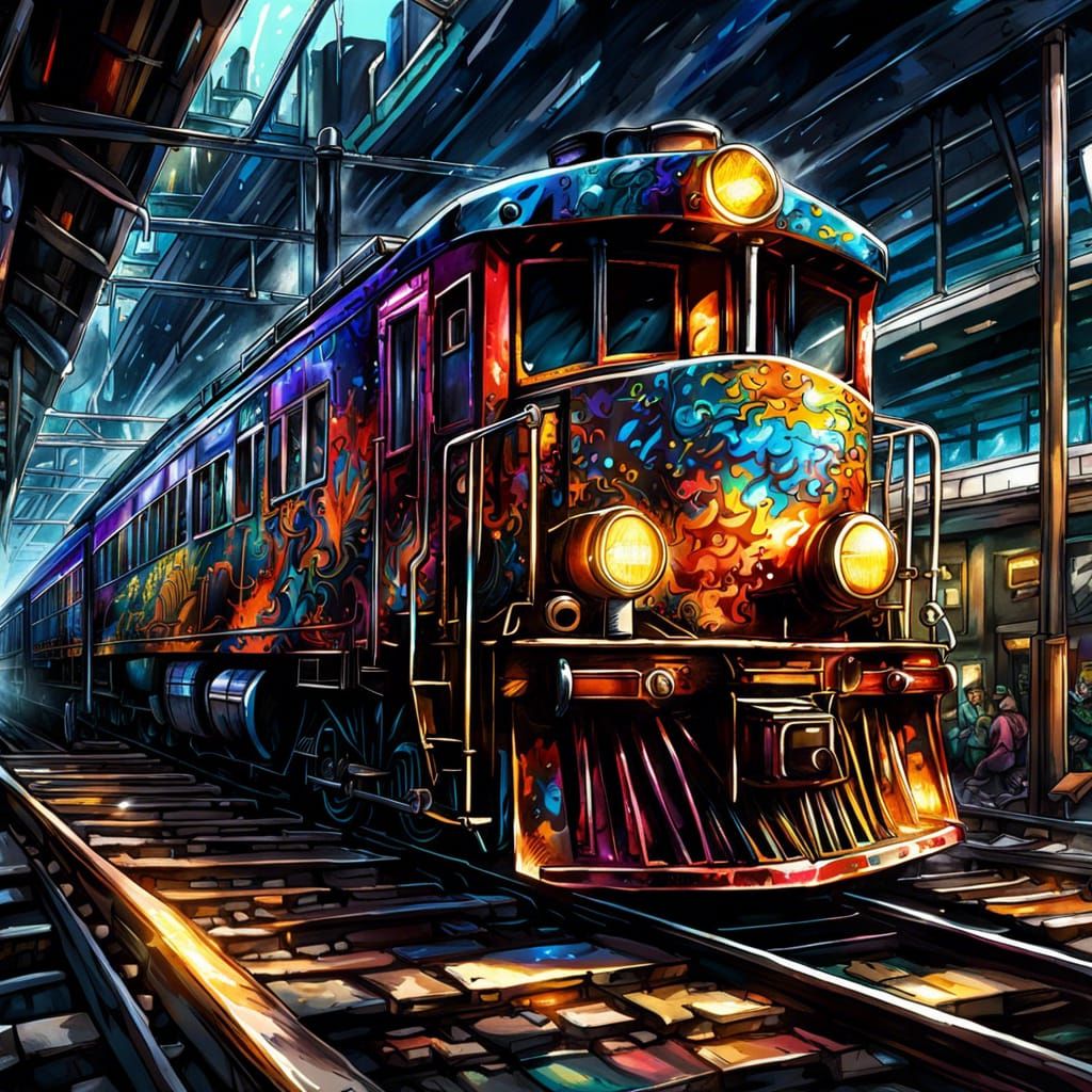 Anime Train in Detailed Manga Art Style