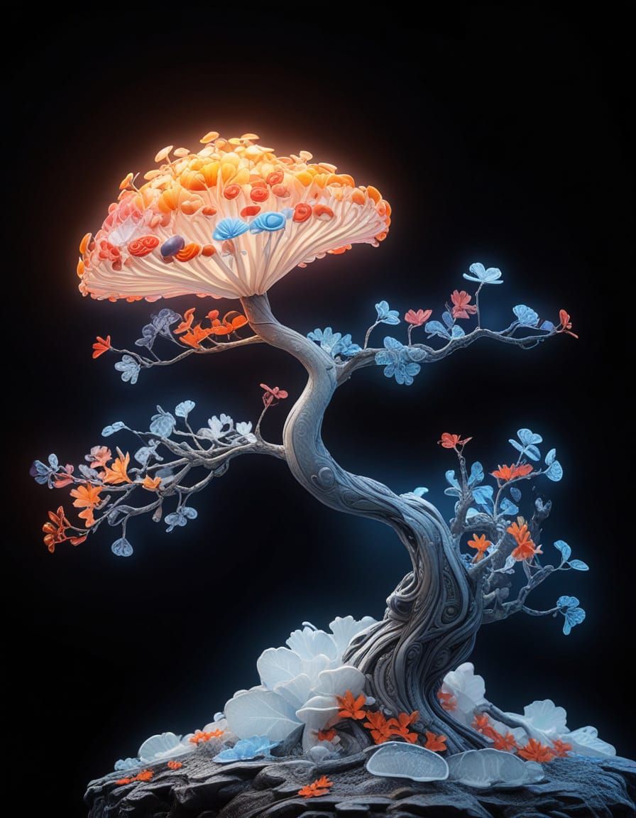 Whimsical Dreamlike Bonsai Mushroom
