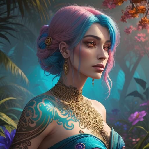 Mystical Garden Portrait of Woman with Henna Tattoos