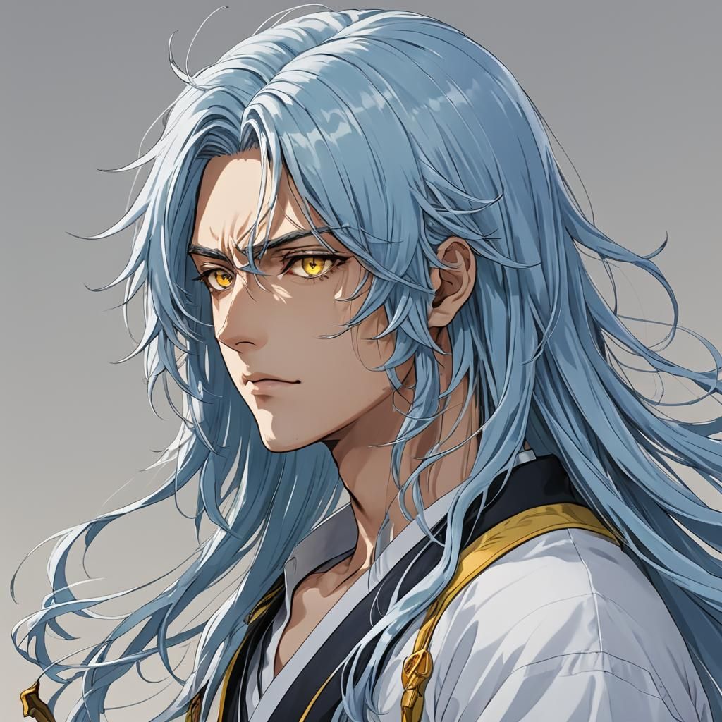 Anime Style Man with Long Blue Hair