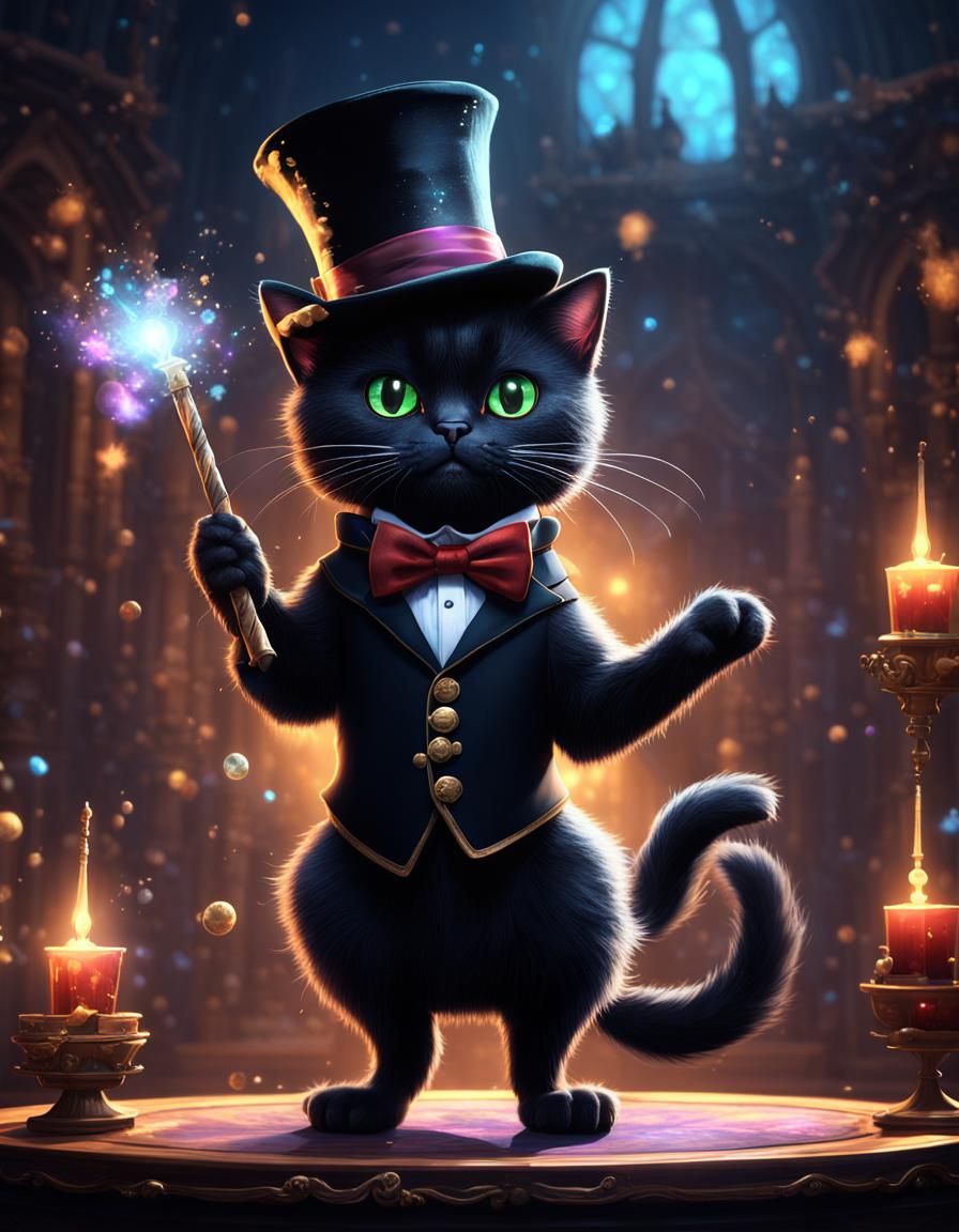 Black Cat Magician Performing Magic Show