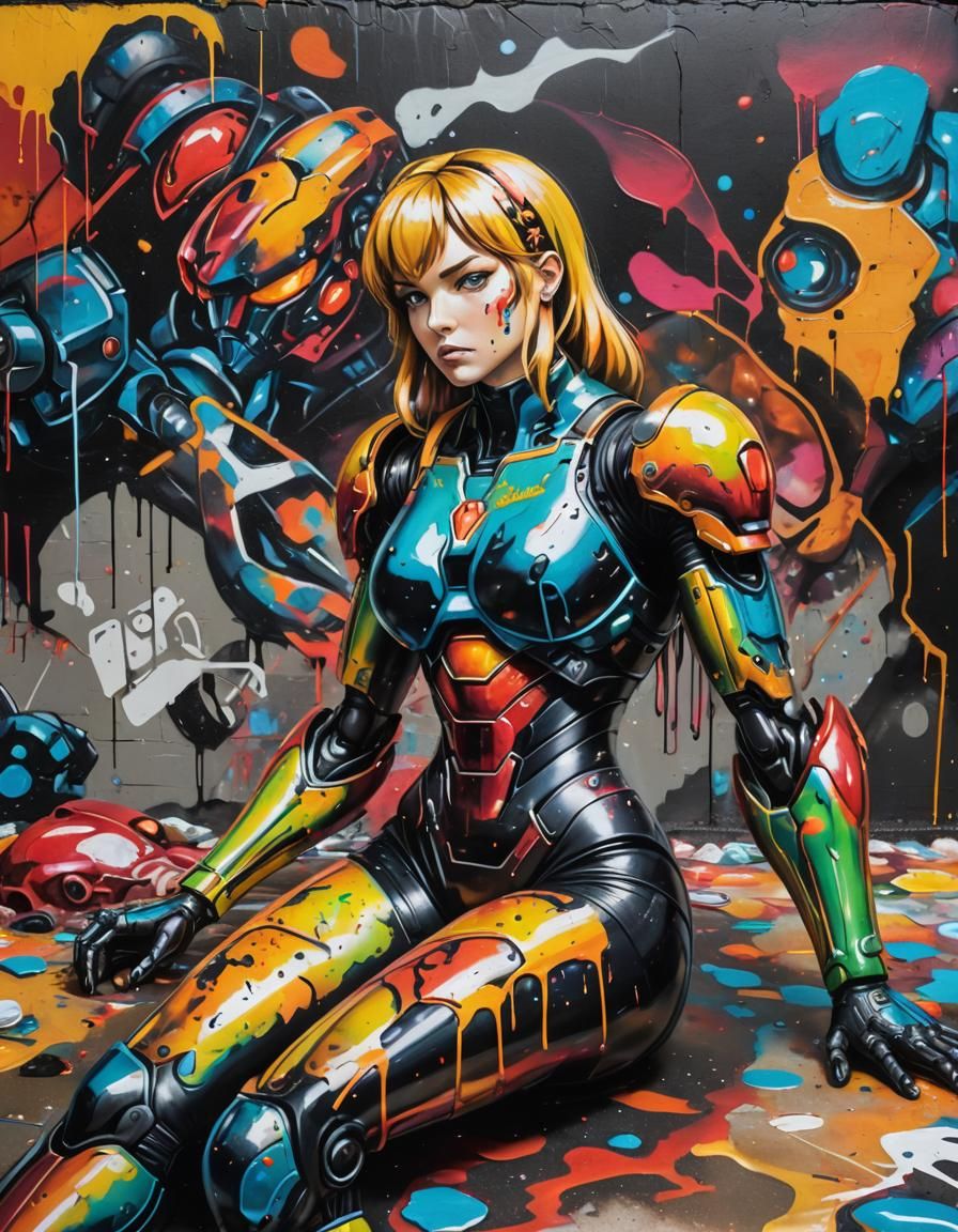 Samus Aran Graffiti Art in Salvador Dali Style