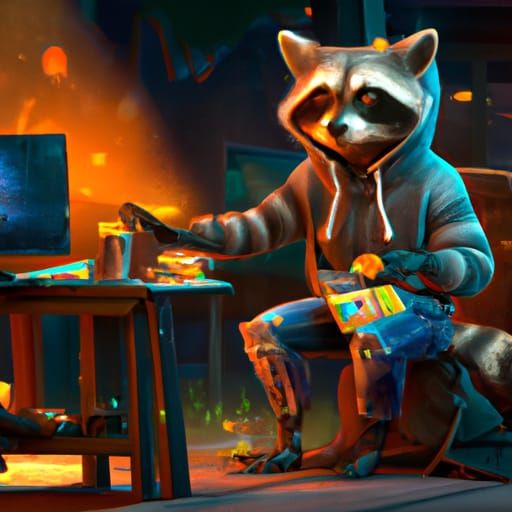 Raccoon Programmer: Dark Fantasy Concept Art