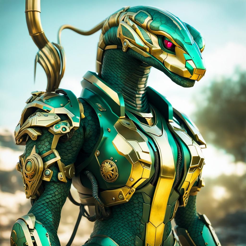 Cyberpunk Mecha Snake in Armor