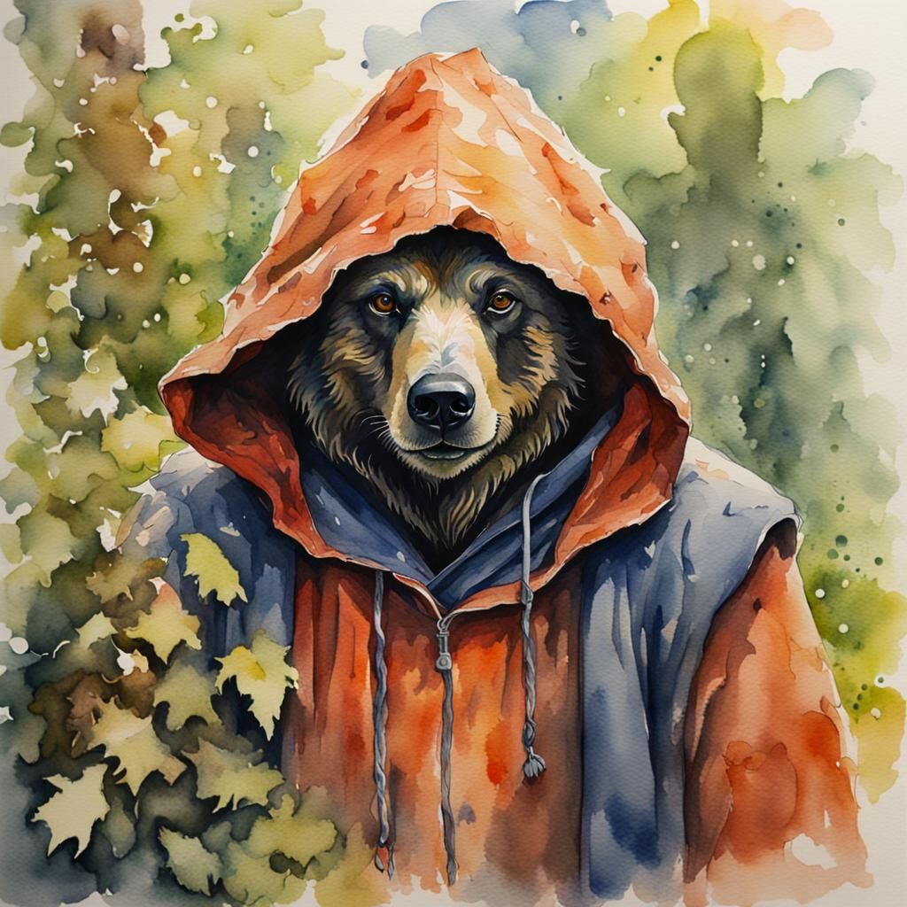 Watercolor Hobgoblin Bear in Impressionistic Realism