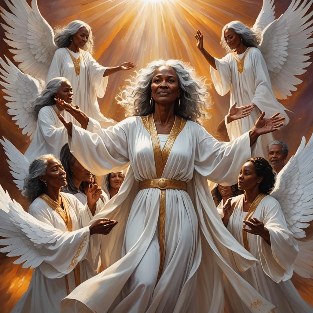 Serene African American Angel Protecting Her Family