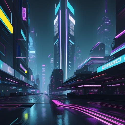 Neon Cityscape at Dusk in Retrofuturistic Style