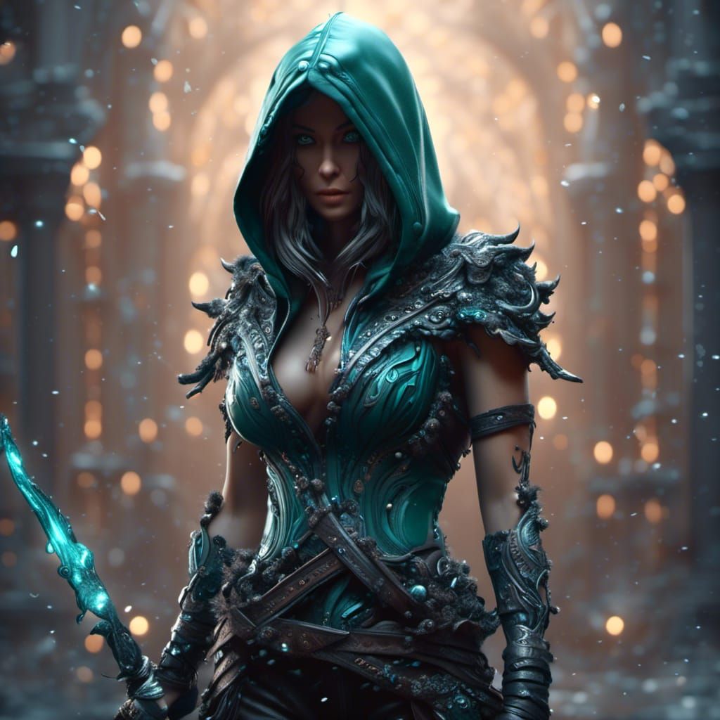 Teal Leather Assassin: Detailed Fantasy Art