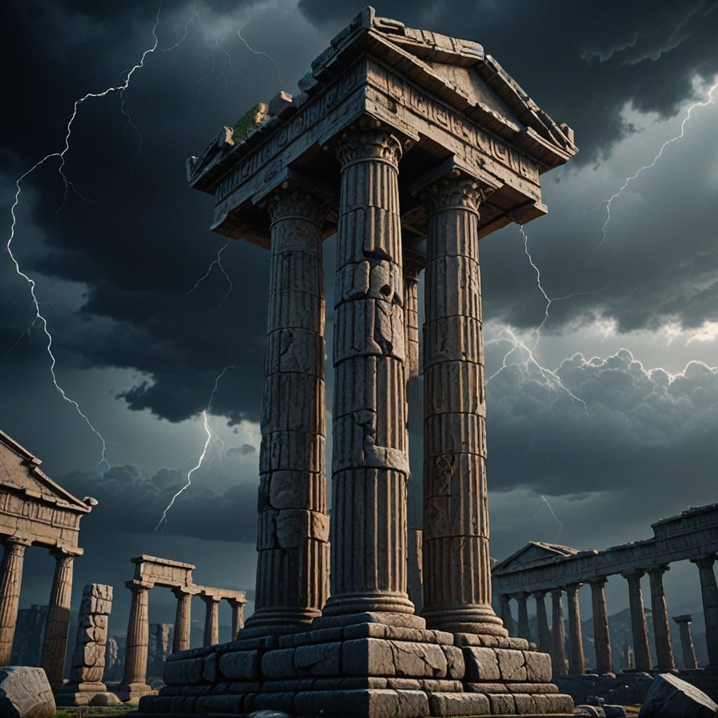 Dramatic Ancient Greek Column in Stormy Atmosphere
