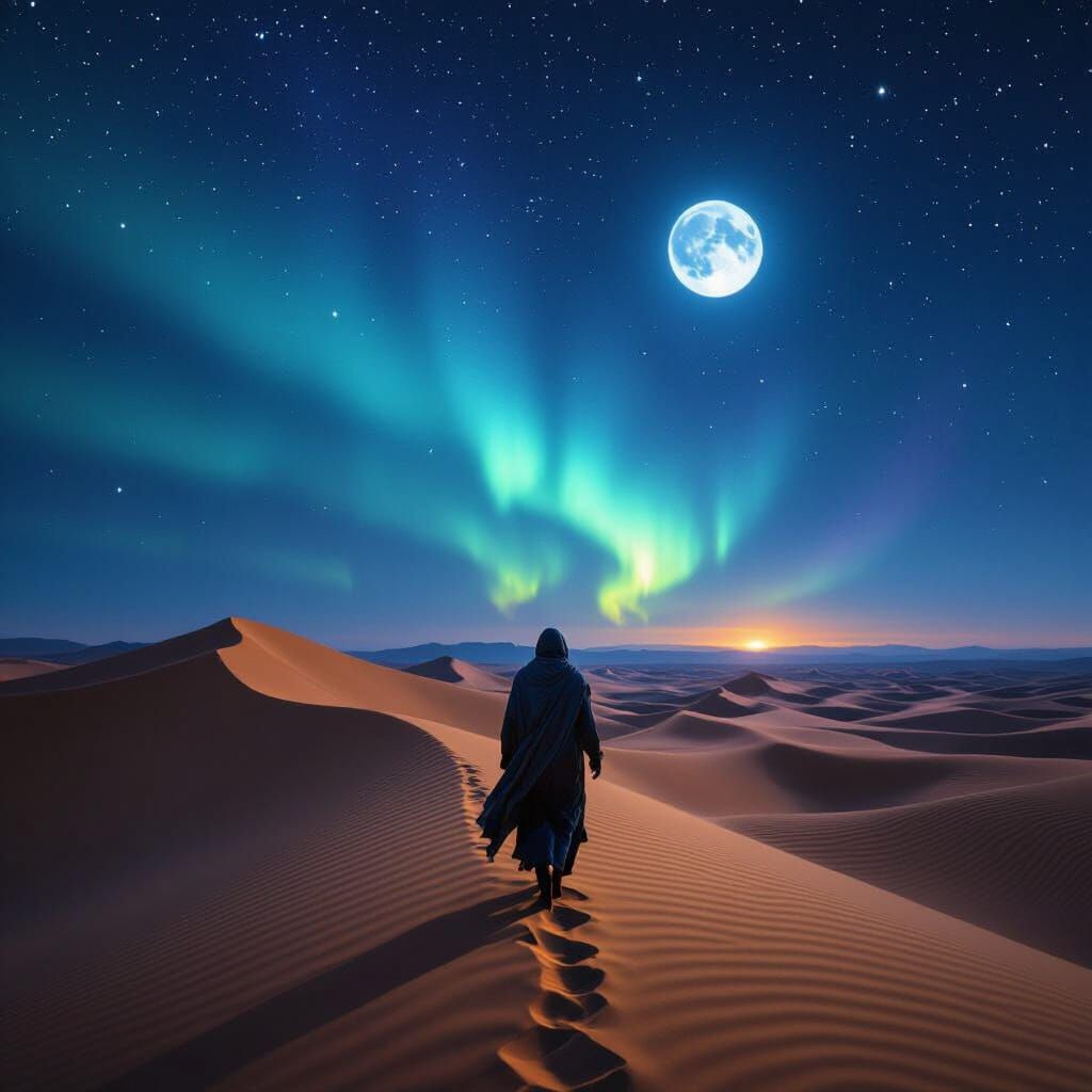Starlit Desert Wanderer in Cinematic Landscape Style