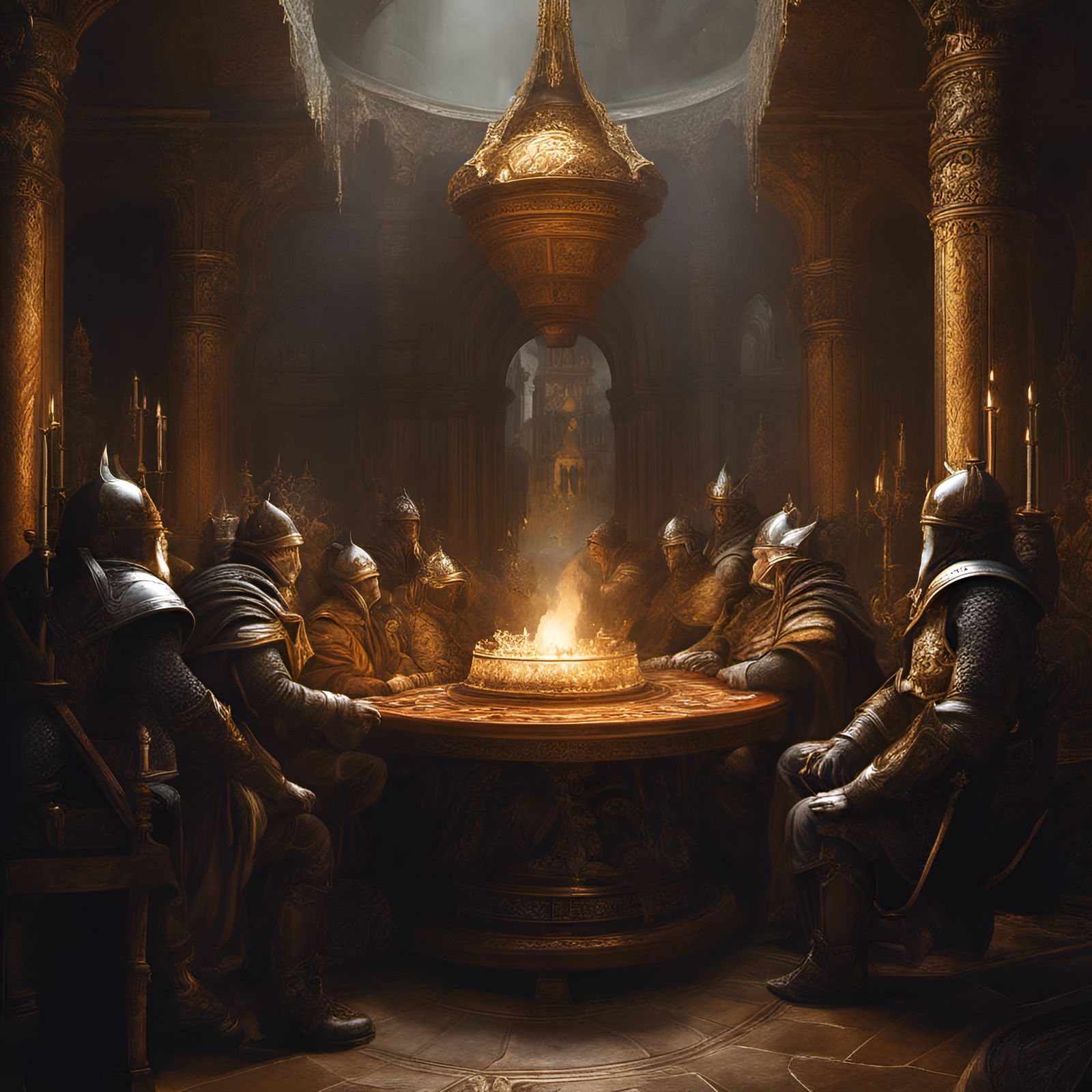 Medieval Plotters in Dystopian Oil Painting