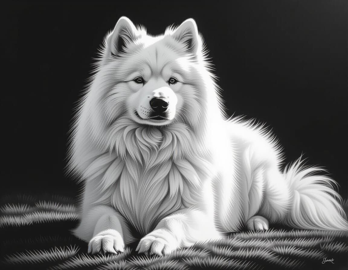 Majestic Samoyed Dog in Charcoal Drawing Style
