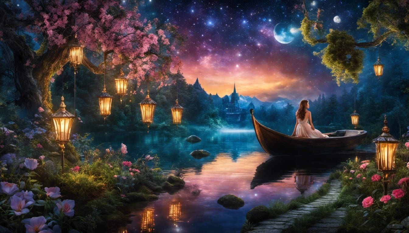 Enchanted Wonderland: Starry Night Fantasy in Gouache Style