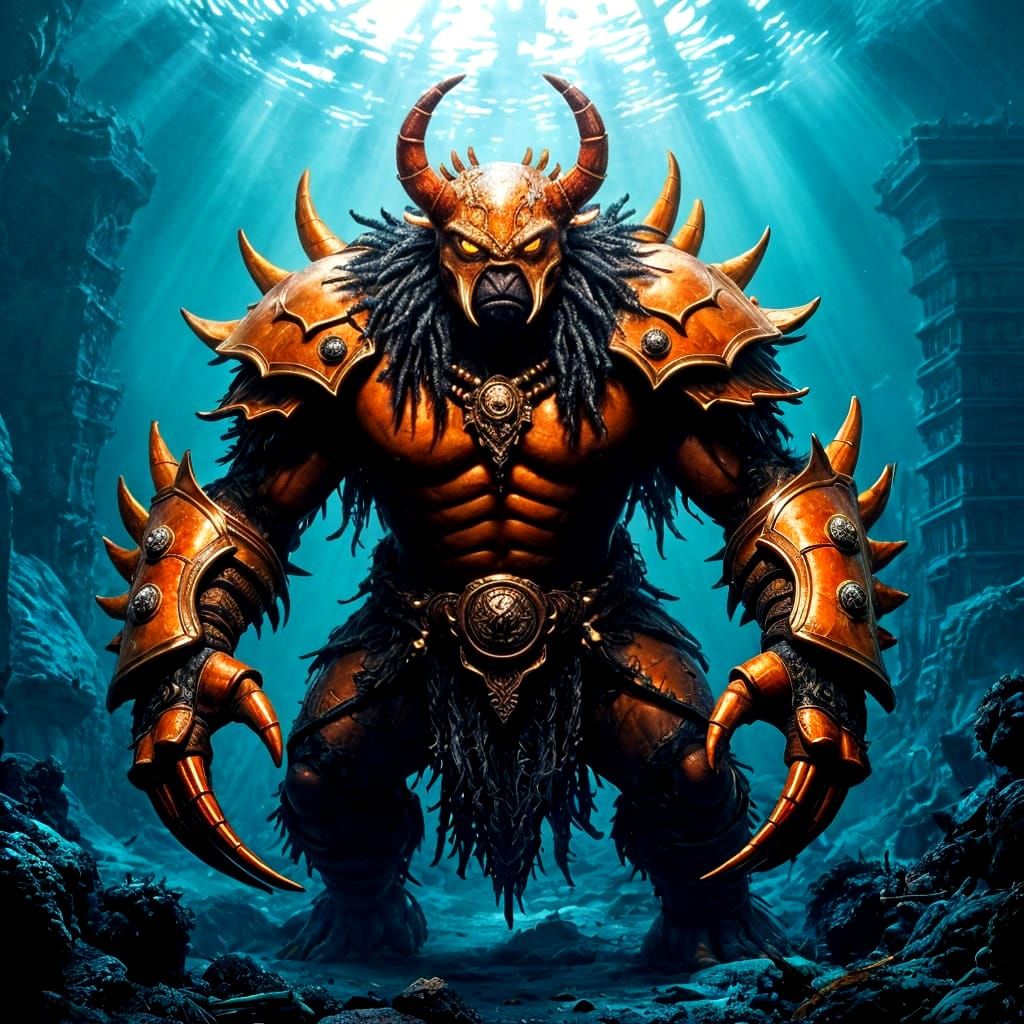 Towering Crustacean Warrior in Hyperrealistic Style