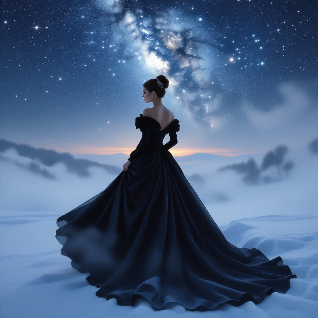 Regal Woman Under Starry Sky, Sfumato Style