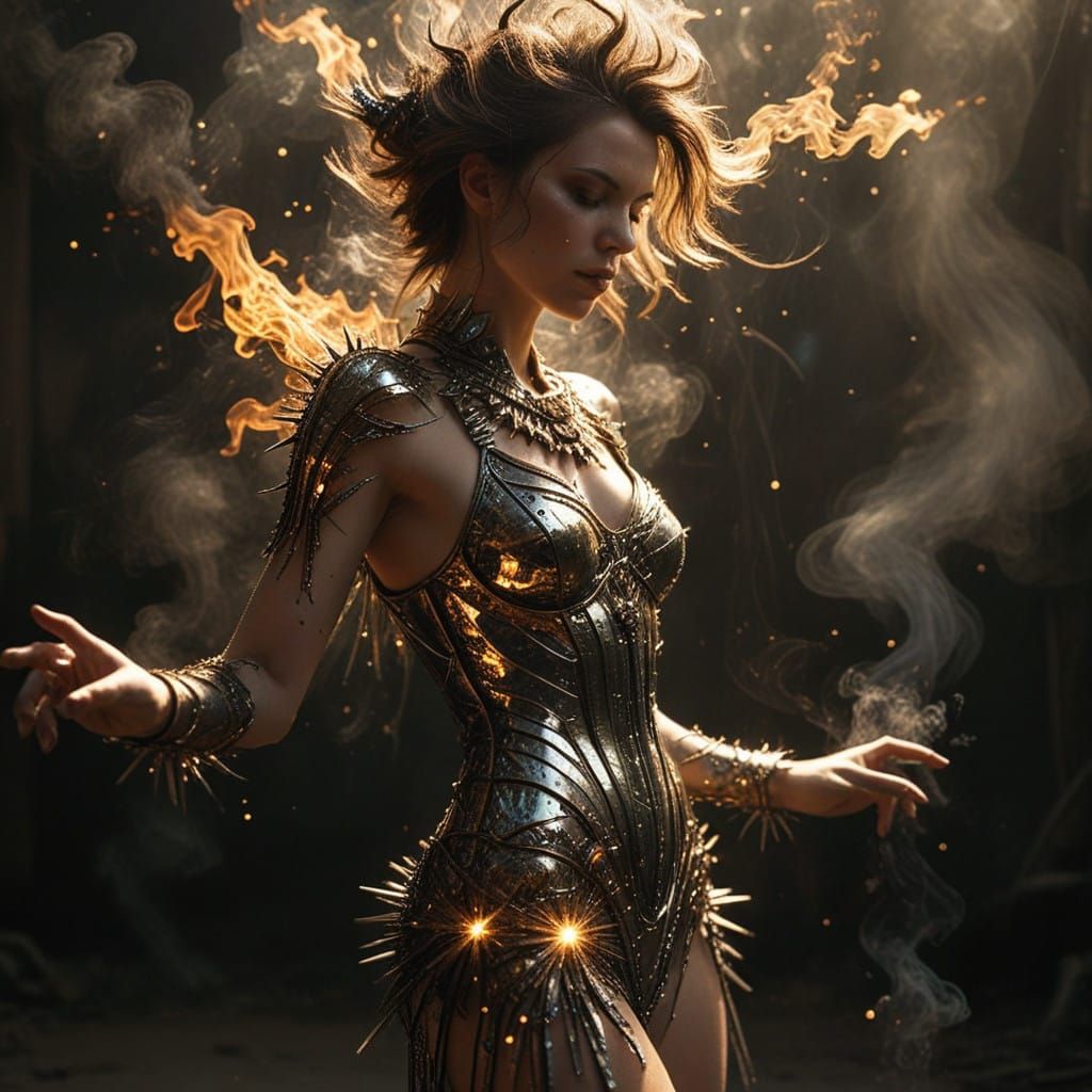 Surreal Cyberpunk Scene with Stretching Semaphores