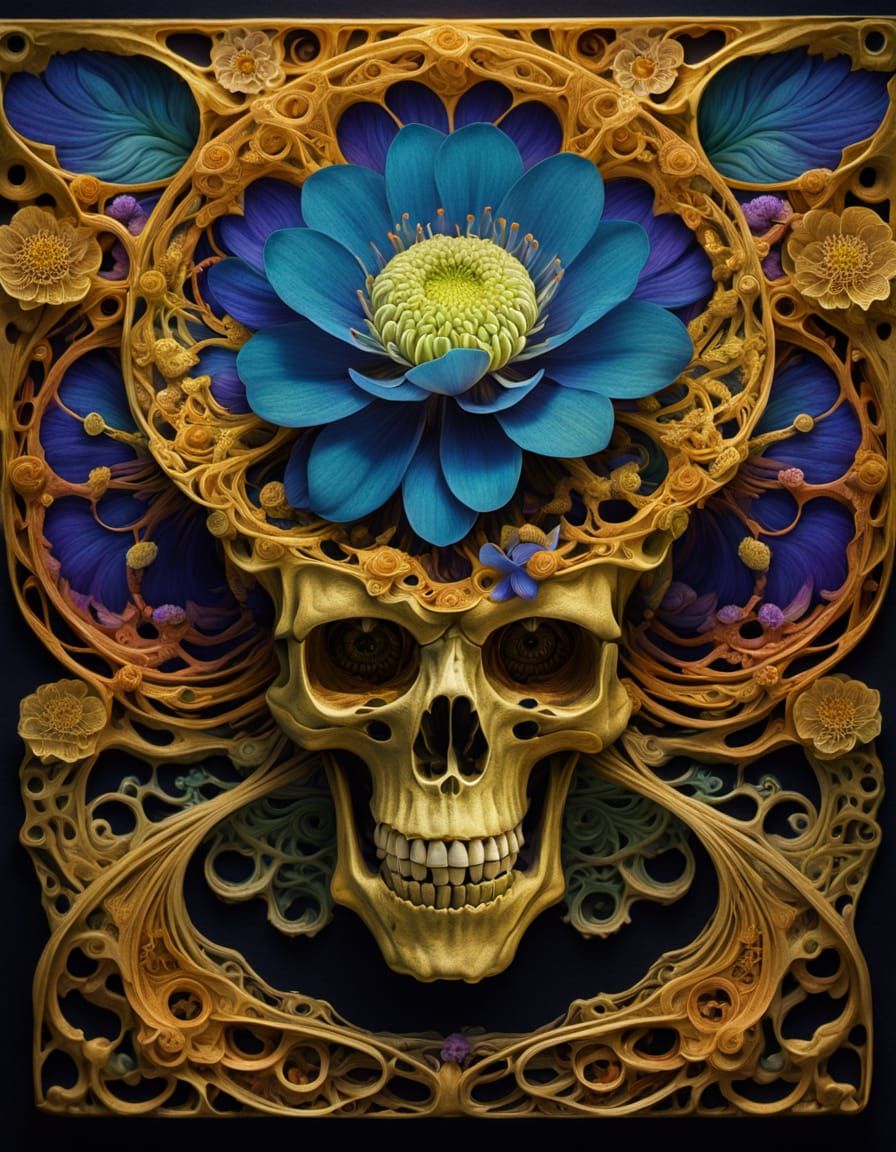 Surreal Dreamlike Art Nouveau Flower Blooms in Golden Light