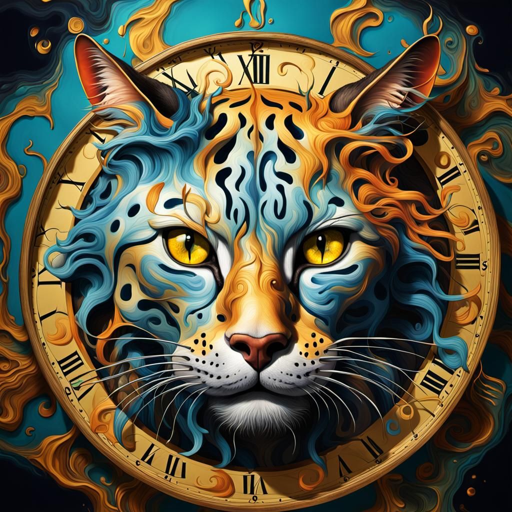 Surreal Feline in Dreamscape, Salvador Dali Style