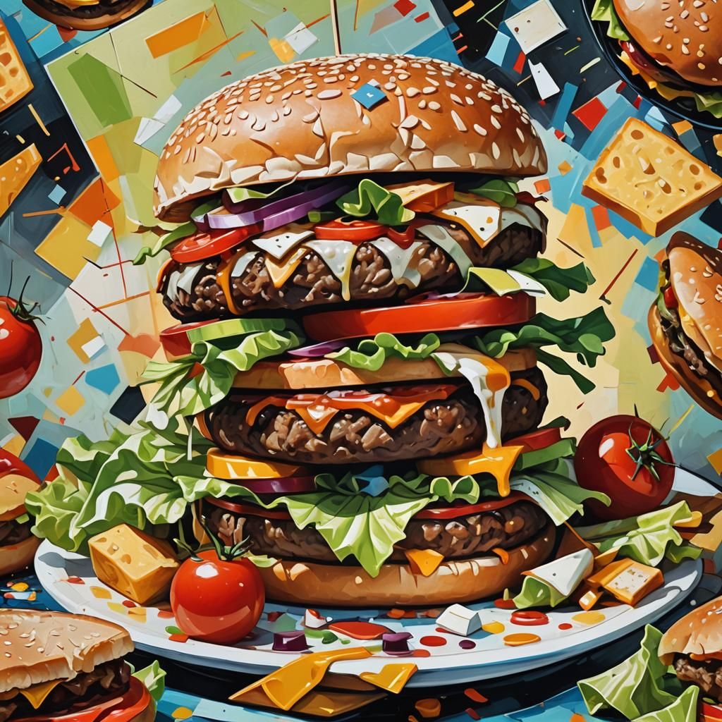 Cubist Burger with Geometric Fauvism Details