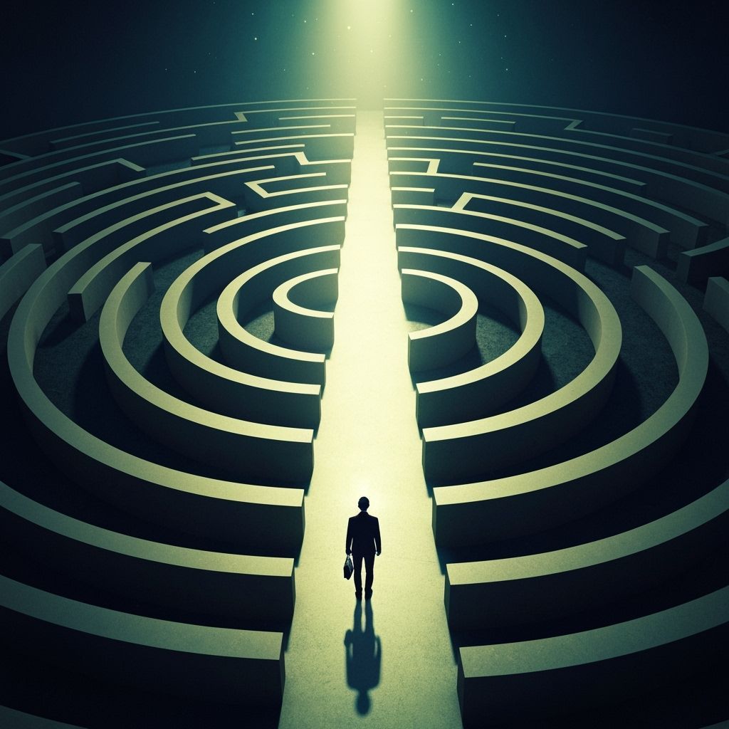 Surreal Crossroads Maze with Illuminated Path