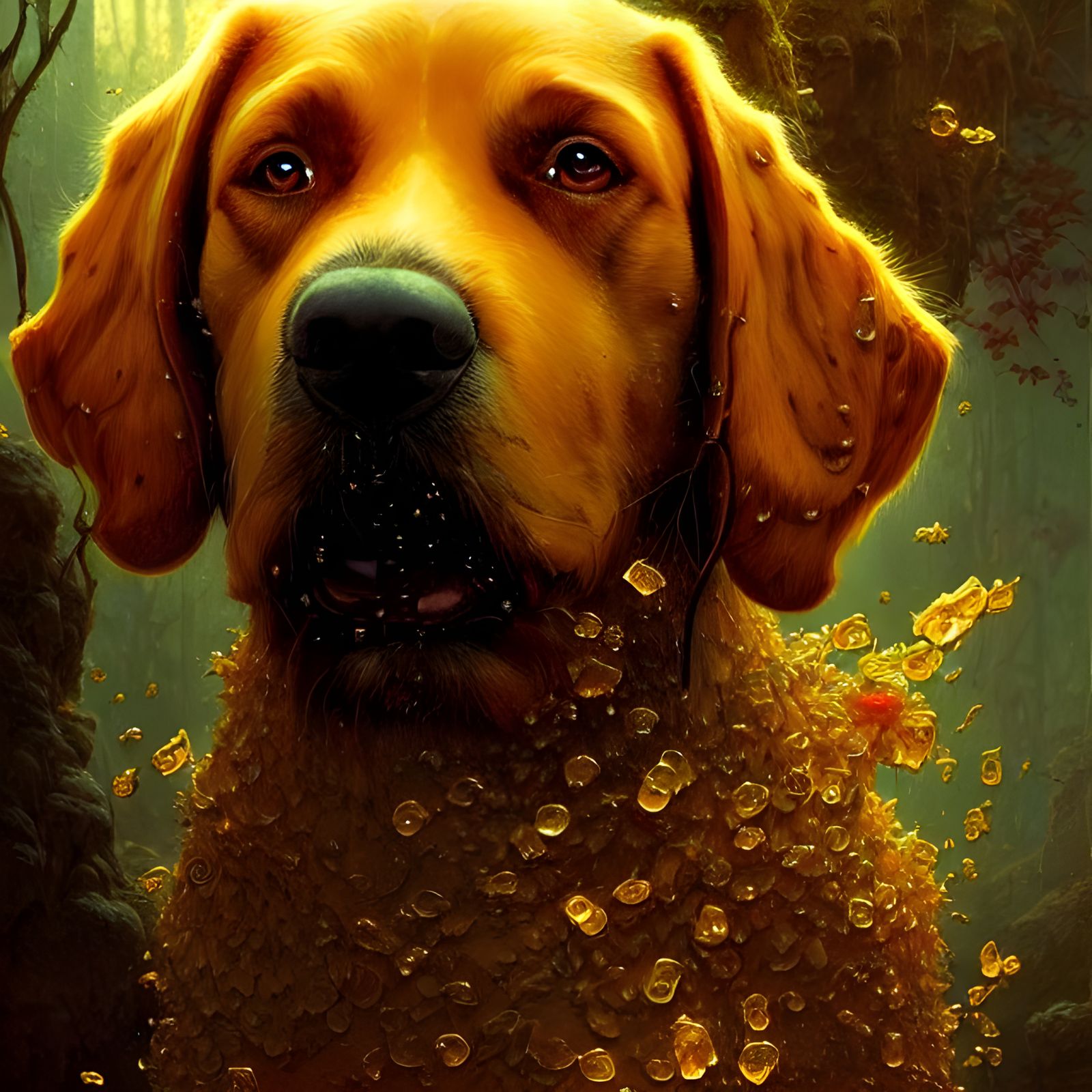 Honey Dog Portrait in Digital Painting Style