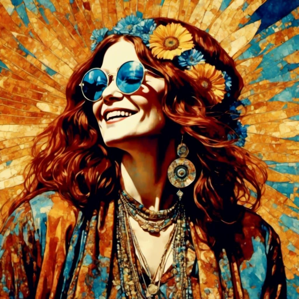 Psychedelic Hippie Sings the Blues in Portrait Collage