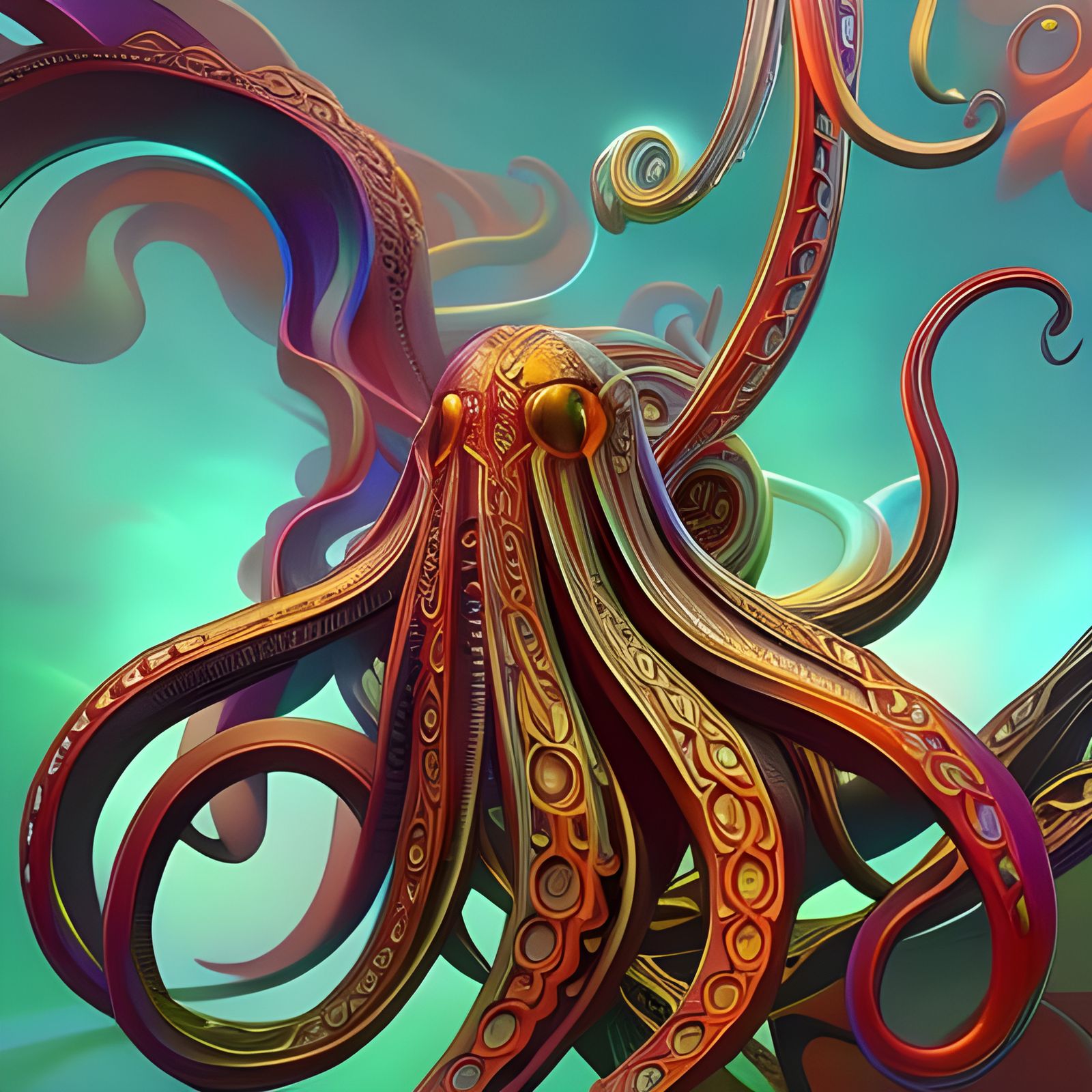 Detailed Octopus Portrait in Vibrant Digital Art Style