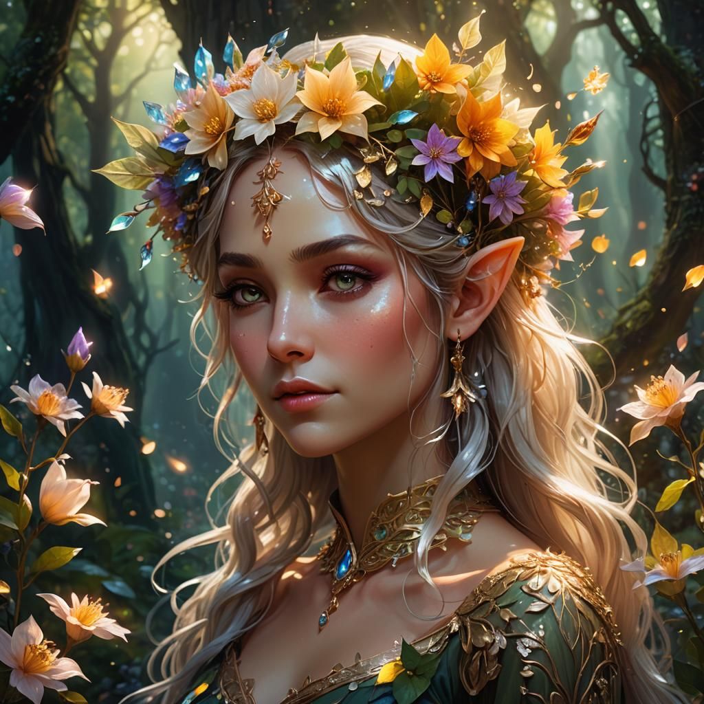 Enchanted Elf Girl Portrait in Forest: Fantasy Art