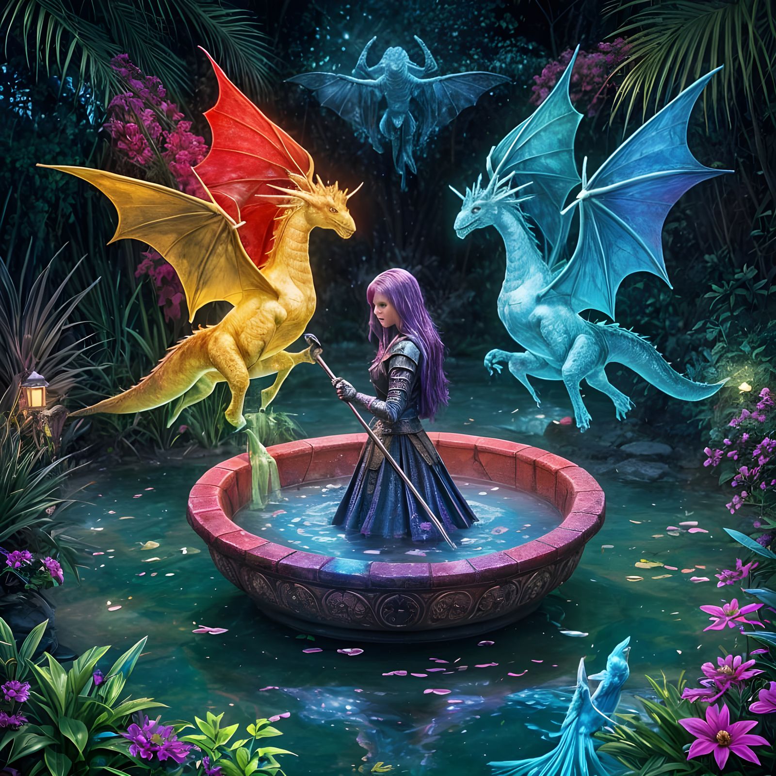 Fantasy Castle Garden with Magical Runes