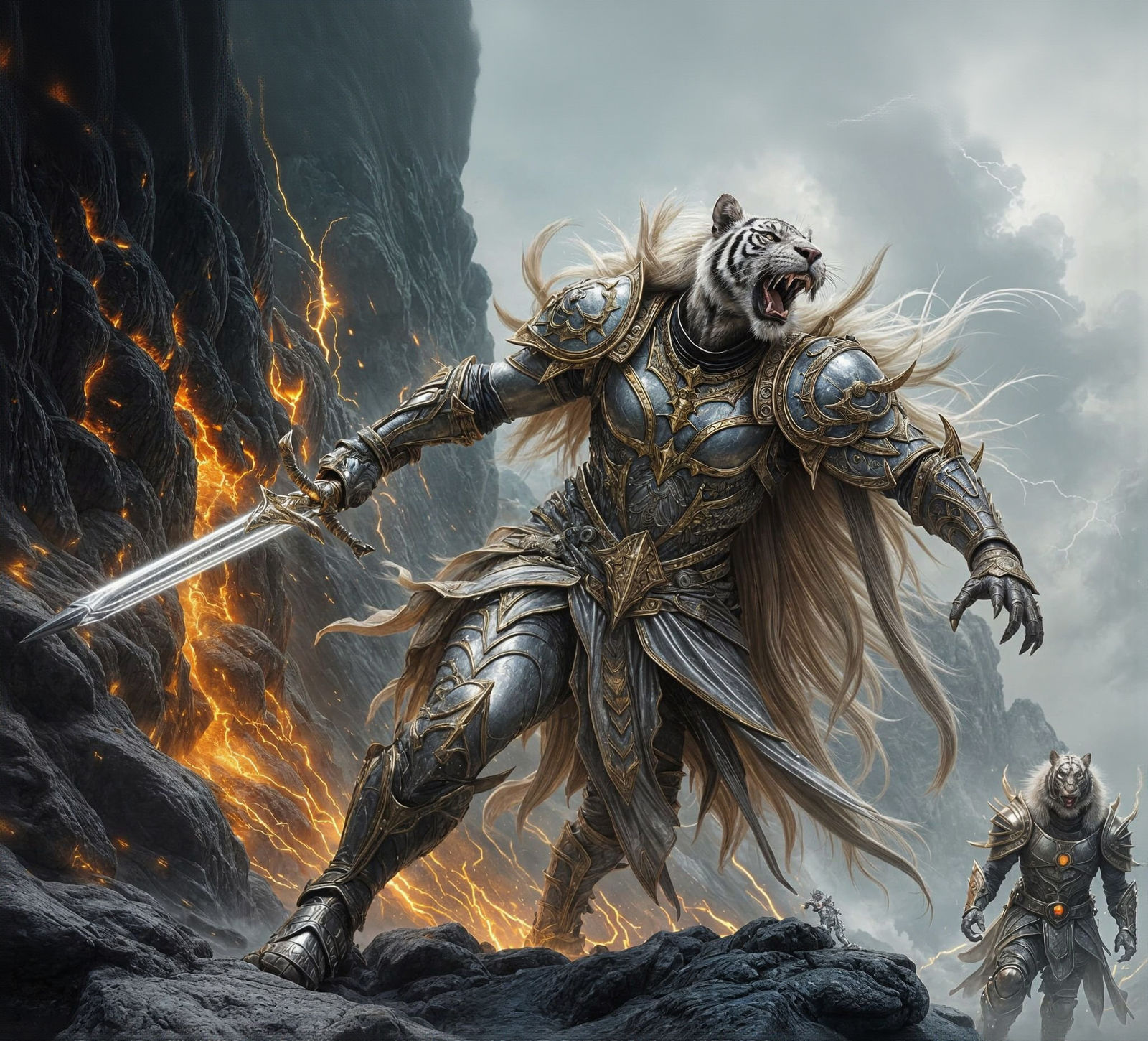 Tiger Warrior Battles Reptilian Humanoid in Spaceship