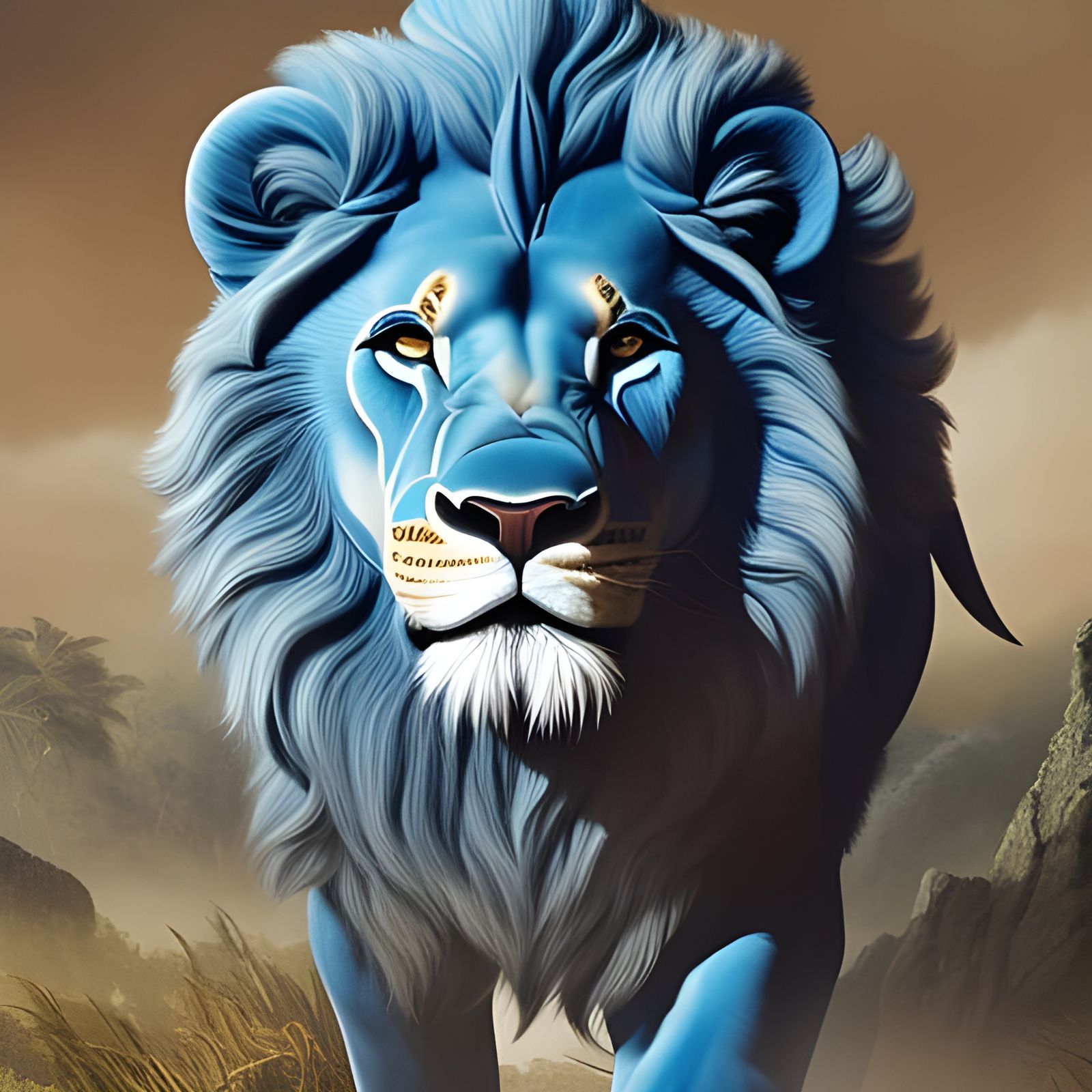 Intricately Carved Honolulu Blue Lion Sculpture