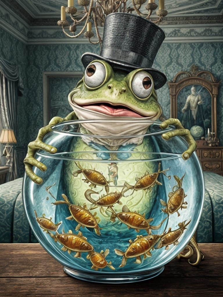 Victorian Frog Man's Tadpole Surprise: Fairytale Illustratio...